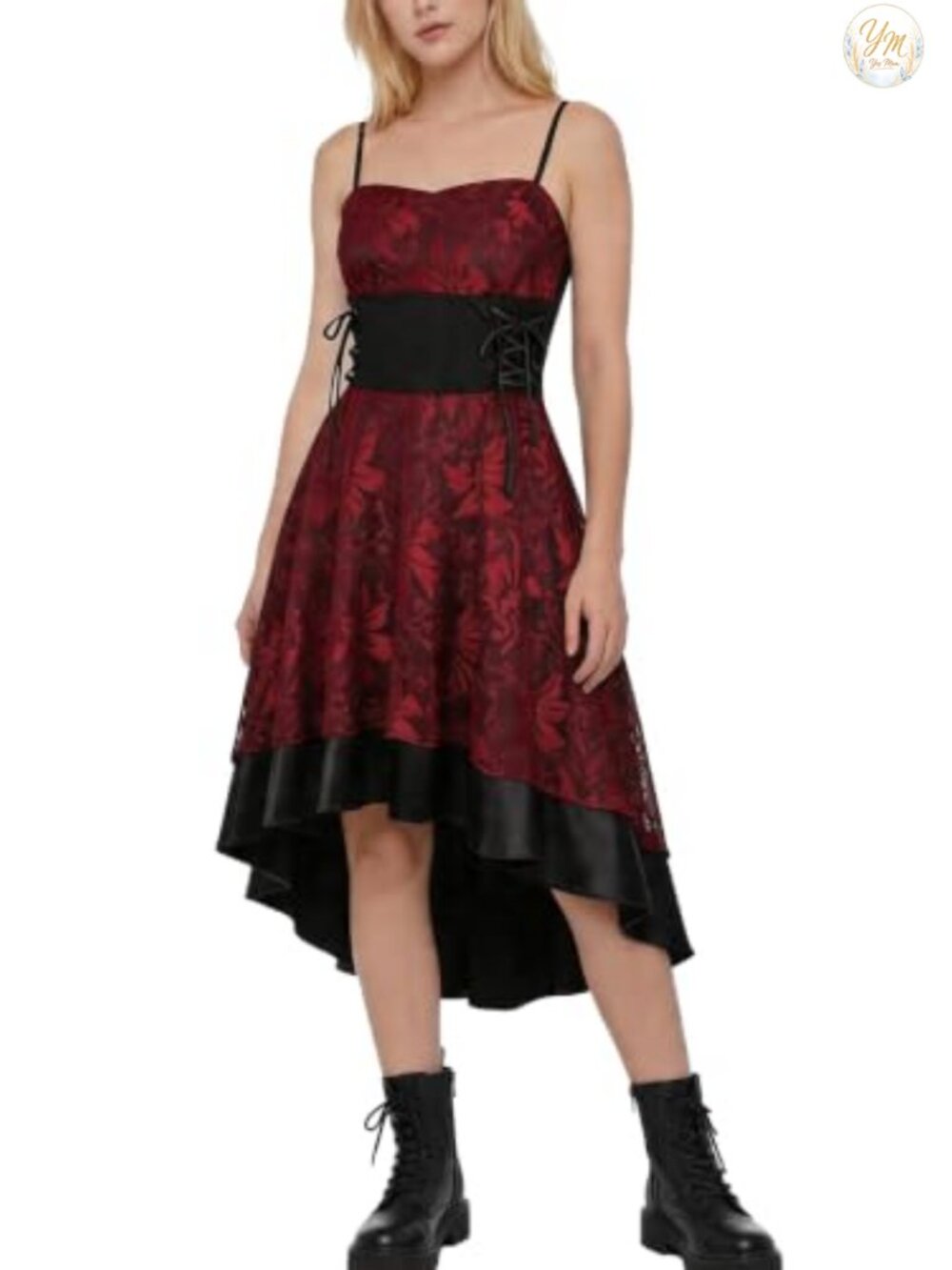 Vintage Steampunk Spaghetti Strap Bandage Lace High Low Dress Costume